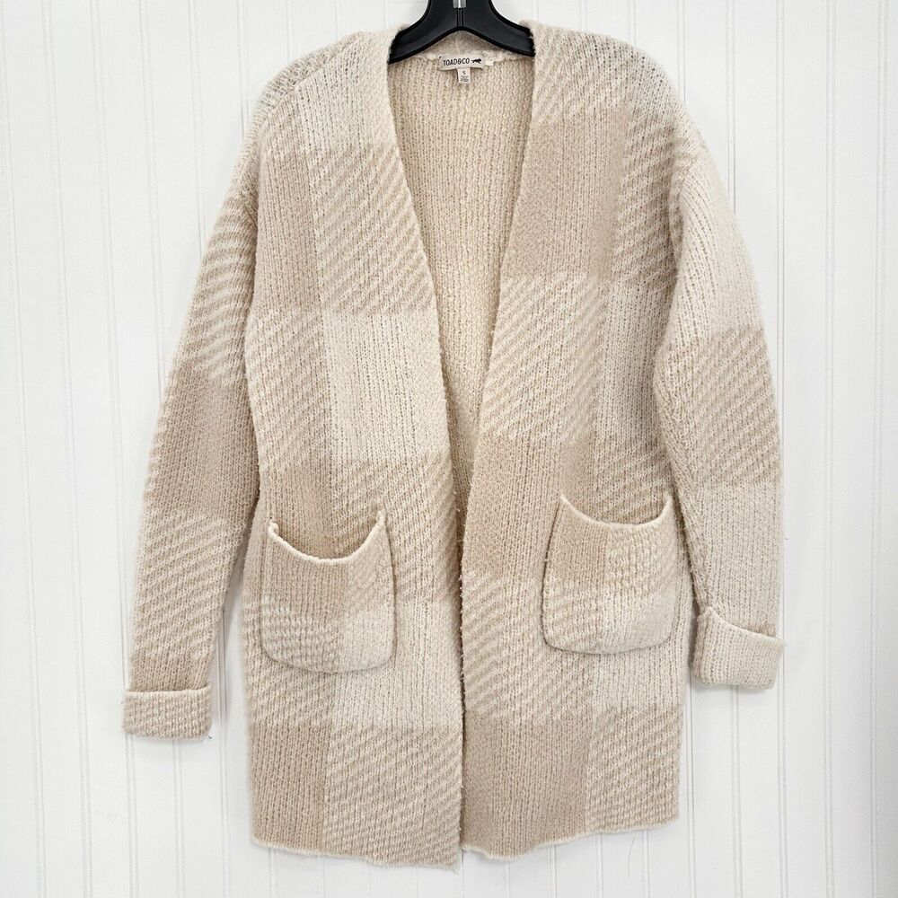 Toad&Co Cream and Tan Checkered Cardigan